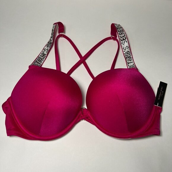 Victoria Secret 34B Bombshell Push Up Bikini Top LOGO Shine Strap Rose Pink - Picture 7 of 7
